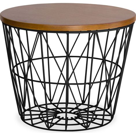 Round Side Table - Industrial Design - Wood and Metal - Basker Black