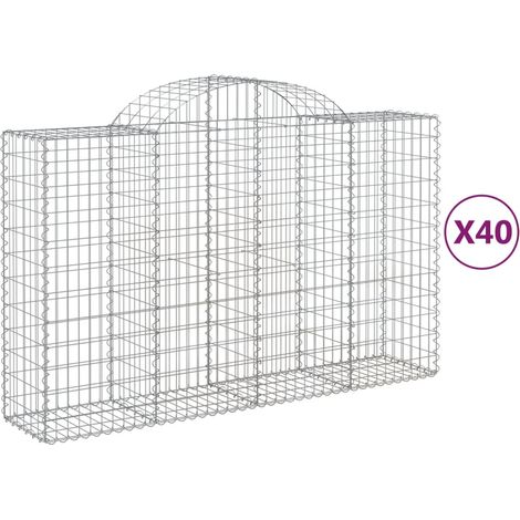 Cestas de gaviones para vallas jaulas y muros de contención arqueados 40 unidades 200 x 50 x 120/140 cm hierro galvanizado color plata 020040857