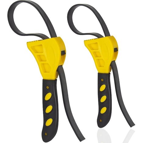 Jeu de 2 clés avec élastique, antidérapantes, design ergonomique, pour tuyaux et surfaces brillantes, 15 cm et 20 cm, jaune/noir (1/5)