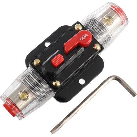 Disjoncteur 60 A, porte-fusible en ligne 60 A, 12 V–53 V CC, bouton de réarmement manuel pour système audio de voiture, camping-car, maison, bateau, camion (1/5)