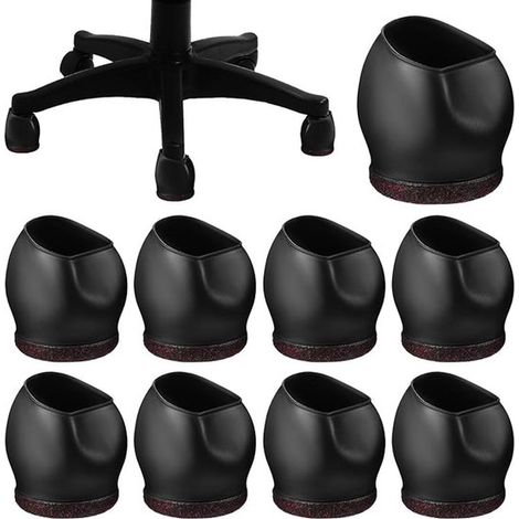 Lot de 10 protège-roulettes de chaise de bureau, protection pour les roues, le sol et les pieds de chaise, en feutre antidérapant noir. (1/5)