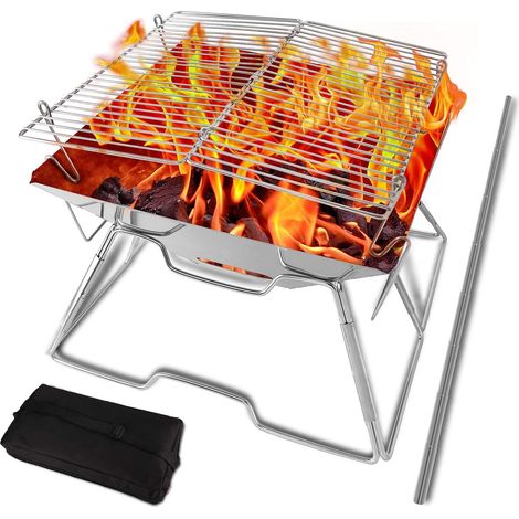 MINKUROW Parrillas de carbón Parrilla plegable portátil de acero inoxidable con bolsa de transporte Parrilla de barbacoa Carbón de barbacoa para jardín Parrilla Camping Viajes Festival (1/5)