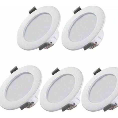 5 spots LED pour salle de bain, IP44 Superflat 35mm, 85mm de diamètre, blanc, plafonnier encastré, panneau LED 6W, 460Lm, blanc neutre 4000K