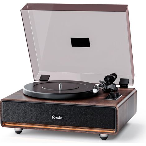 Tourne-disque vinyle, platine Bluetooth avec haut-parleurs intégrés, préampli phono, lumière chaude (1/2)