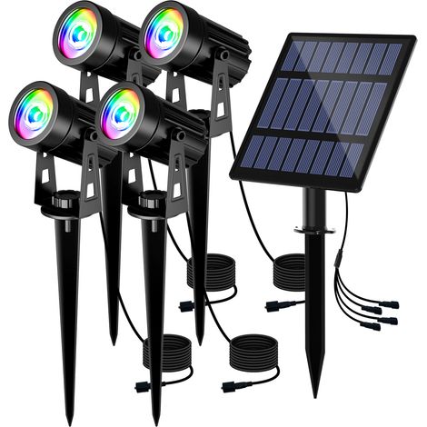 Projecteur solaire LED (RGB) 3000K/RGB pour extérieur, lampe de jardin solaire étanche IP65, applique murale solaire (1/5)