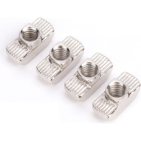100 écrous à rainure en T nickelés en acier au carbone, fixations coulissantes pour profilés en aluminium (M6) (1/5)