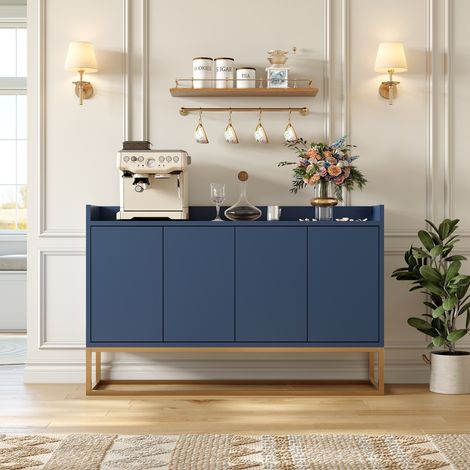 FOERPL-Sideboard Küchenbuffet Buffet mit 4 Türen, Küchenschrank mit goldenen Metallbeinen und Fach, Esszimmerbuffet mit Stauschrank Aufbewahrungseinheit mit Arbeitsplatte