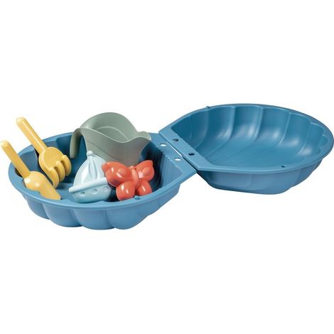 Smoby Life - Mini Caja de Arena Doble Equipado - Forma de Concha - Pala, Rastrillo, Molde de Arena, Regadera - Material Reciclado - 18 meses