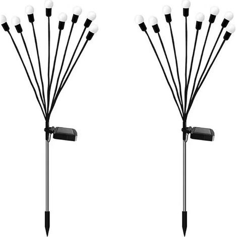 Lot de 2 lucioles solaires à 8 LED - Étanche - Étoiles - Pour jardin, allée, paysage, extérieur - Lumière chaude [Classe énergétique A+++] (1/5)