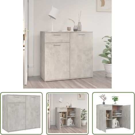 The Living Store Buffet gris béton 80x36x75 cm bois d'ingénierie - Buffet - Meuble De Rangement - Buffet Gris - Mobilier Moderne - Commode (1/5)