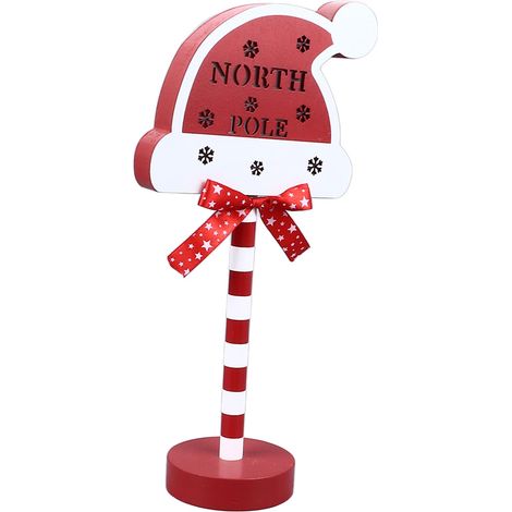 Décor Noël Stop Ici Métal Bois Massif LED Fin Santa Stop Ici Sommet de Sapin pour Fête de Noël Chapeau 15x8.5x30.5cm (1/5)