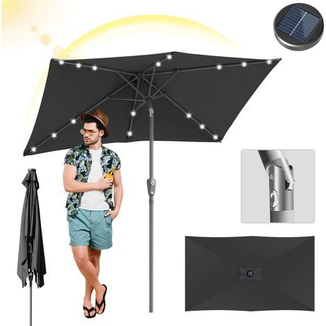 TolleTour LED Balkonschirm 1,4 × 2,1 m – Rechteck-Sonnenschirm für kleine Flächen, grau
