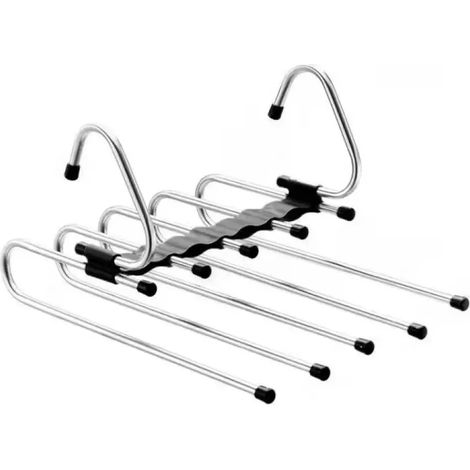 Cintre Pantalon 5 En 1 - Acier Inoxydable - Compact - Pour Rangement Optimisé Dans Armoire - 2 Pièces (1/5)
