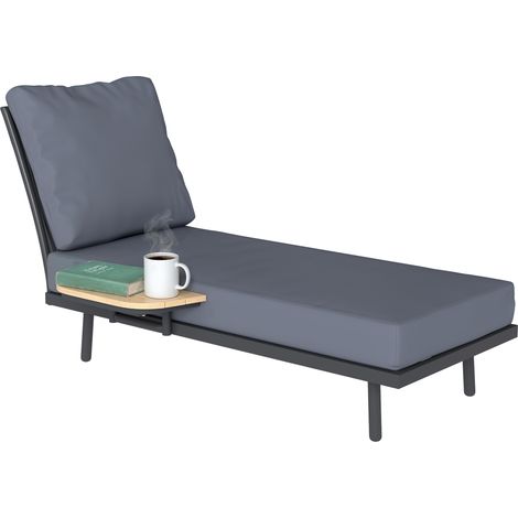 Gartenliege mit waschbaren Olefin-Kissen, robustem Metallrahmen, Seitenablage, 58x137x75cm, grau, komfortabel und praktisch für die Terrasse.