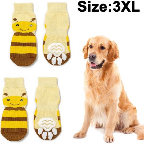 Chaussettes pour chien antidérapantes avec renforts en caoutchouc, chaussettes tricotées avec semelles adhérentes, protection des pattes pour chien d'intérieur, lot de 4 (1/5)