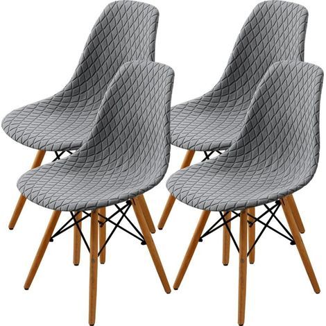 Ensemble de housses de chaises de salle à manger 2/4/6, housses de siège modernes et élégantes de style médiéval en forme de coquillage (gris clair, 4 pièces) (1/5)