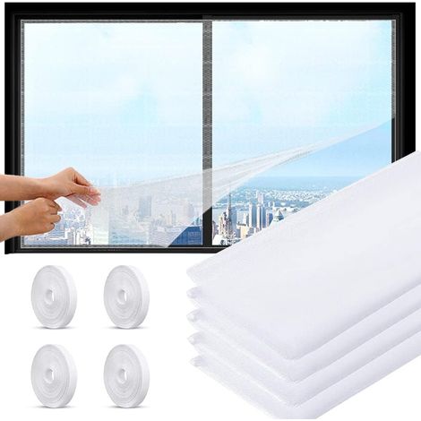 Selbstzuschneidbares Moskitonetz für Fenster, 130 x 150 cm, UV-beständiges Polyestergewebe, Klebestreifen, weiß (1/5)