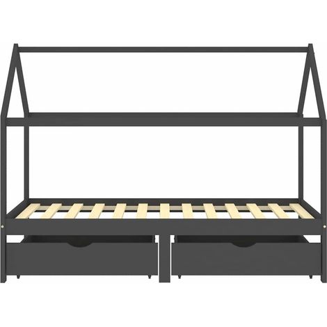 Lit enfant pour 1 personnes, Structure de lit, Assemblage Facile, avec tiroirs Gris foncé Pin 90x200 cm OIB5701E (1/4)