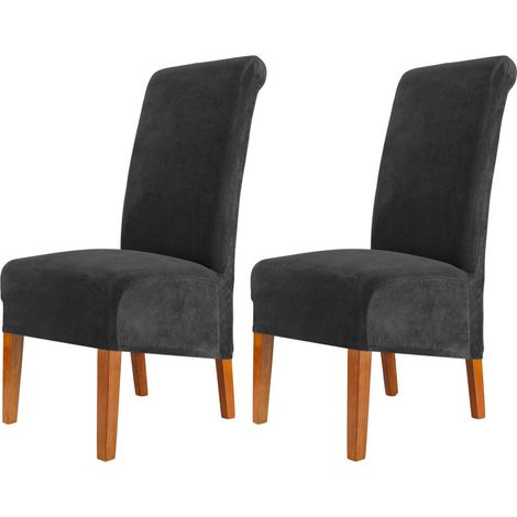 Funda de terciopelo para silla de comedor, funda elástica para respaldo alto, lavable, extraíble, juego de 2 piezas, color negro. (1/5)