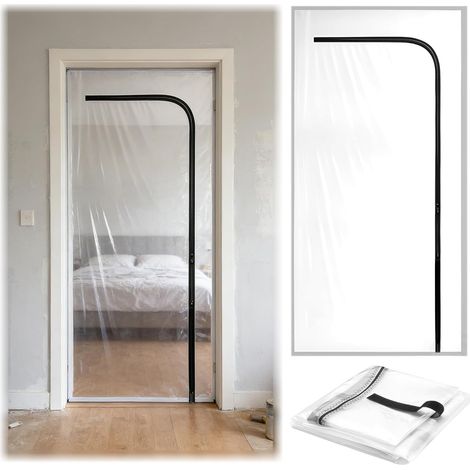 Porte de Protection Anti-Poussière avec Fermeture Éclair, pour Chantier et Rénovation Intérieure, Réutilisables en film PE, Ne contient pas de ruban adhésif, 110  220cm (1/5)