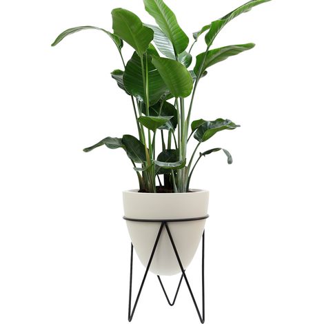 Intelligenter Indoor-Blumentopf mit Wassermangelwarnung – Geometrisches Design – 2-in-1-Belüftung + Griff – Beine aus Massivholz – Batteriebetrieben