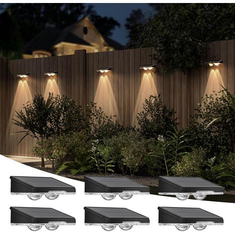 Lampe Murale Solaire - 600 mAh - 2 Projecteurs À Lentille - IP65 - Pour Jardin Clôture Terrasse - Lot De 6