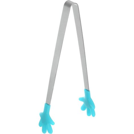14,5 cm lange Küchenzange aus Edelstahl mit Silikonspitzen, ideal zum Grillen und Braten, himmelblau