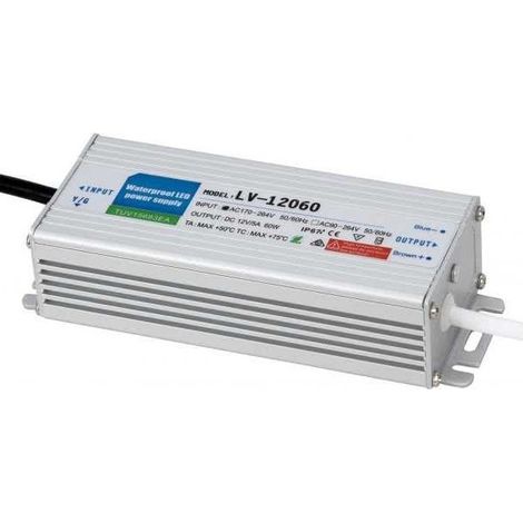 Transformateur de tension constante ac/dc 12vdc 60w ip67, en métal