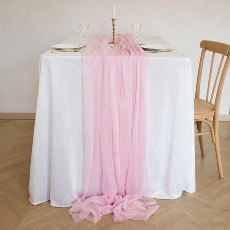 Dos caminos de mesa de gasa, decoración de mesa para bodas bohemias, 75x300cm - Rosa (1/5)