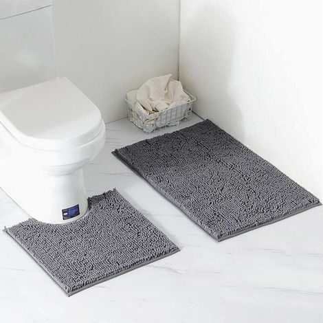 Ensemble de Tapis de Bain 2 pièces,Ensemble de piédestal, antidérapant Tapis de Salle de Bain, Absorbant l'eau, Tapis de Baignoire, Tapis de piédestal de Toilette en Forme de U, Tapis (Gris)