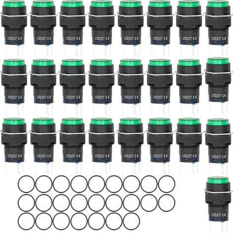 Bouton poussoir lumineux 12V 16mm rond auto-retour, lot de 25 pièces pour équipement d'automatisation, vert (1/5)