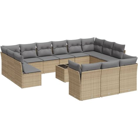 Maison Exclusive - 14-tlg. Garten-Sofagarnitur mit Kissen Beige P (1/3)
