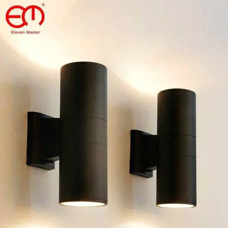 (10W - Blanc froid - Corps noir) Applique murale extérieure noire et grise, étanche, en aluminium IP65, pour porche, terrasse ou jardin. (1/5)