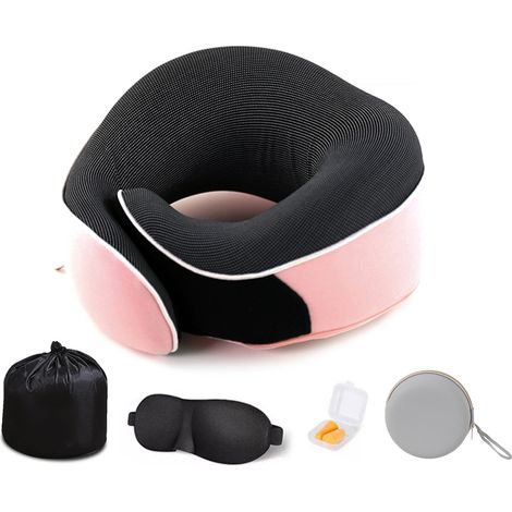 Oreiller escargot avec sac de rangement pour masque et bouchons d'oreilles support cou ergonomique doux d'avion (1/5)