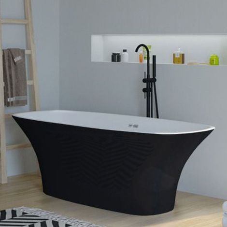 Distribain – Baignoire îlot noire 170x80x58 cm – Acrylique brillant – Forme ovale incurvée pour confort – Trop-plein central