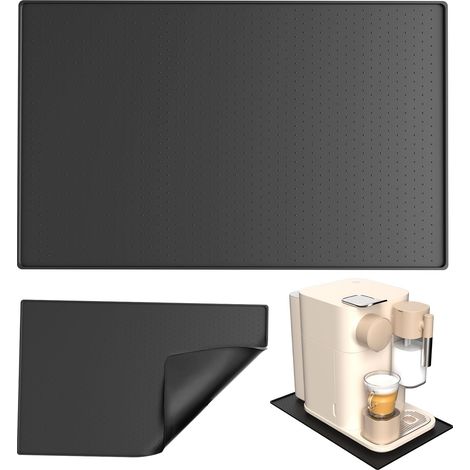 Lot de 2 tapis en silicone pour machine à café - Avec bord - 48 x 30 cm - Noir - Protection du plan de travail - Pour machine à café (1/5)