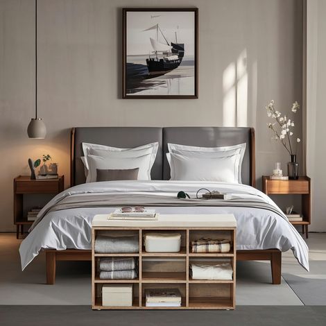 Banc à Chaussures, Rangement avec Siège Rembourré, 9 Compartiments, Étagères Ajustables, pour Salon, Couloir, Beige (1/4)