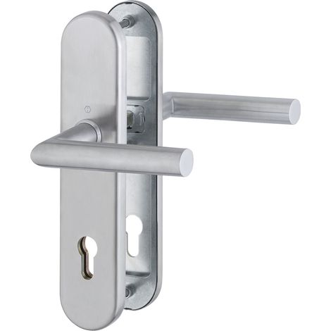 Porte d'entrée Poignée de porte Norme Distance 88 mm, acier inoxydable mat, plaque longue vérification Profil Protection pour épaisseur de porte 62–72 mm, sans Cylindre, 1 pièce de sécurité (1/5)