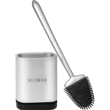 ZOLGINAH Brosse de Toilette, Brosse de Toilette en Silicone avec Support à séchage Rapide pour Toilette de Salle de Bain (Argent)