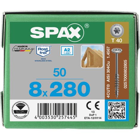 Spax WIROX Tellerkopf 8 x 280 T-STAR PLUS T30 TG 4 Cut 50 Stk (1/5)