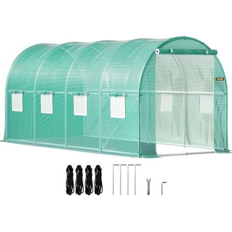 Foliengewächshaus 4,6x2,1x2,1m Bogendach Gewächshaus Verzinkter Stahlrahmen PE Abdeckung Frühbeet Treibhaus Wasserdicht UV-Beständig Grün Mobiler Folientunnel Ideal für Anbau von Gemüse Blumen (1/5)