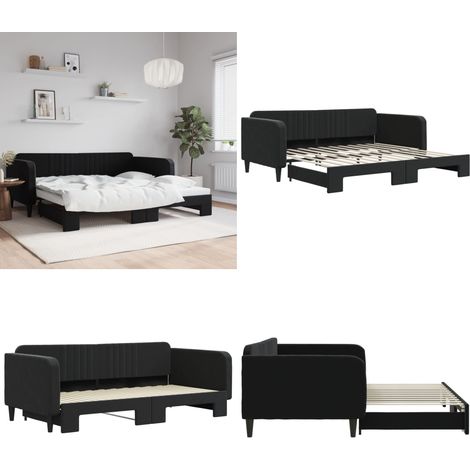 Tagesbett Ausziehbar Schwarz 100x200 cm Samt - Schlafsofa - Sofa-Bett (1/5)