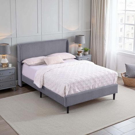 DEREHAM LIGHT GREY CORD FABRIC WINGED DOUBLE BED FRAME (1/5)