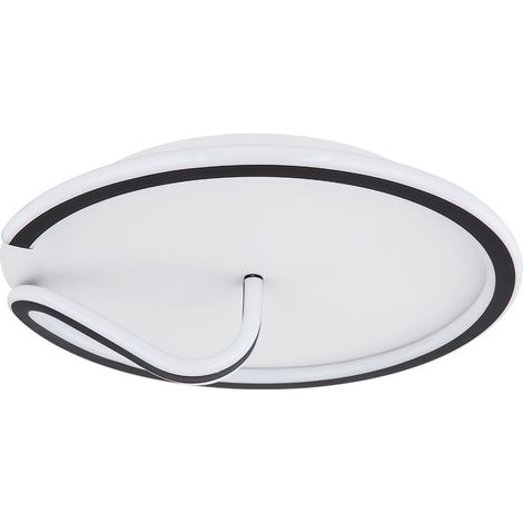 Deckenleuchte Deckenlampe Designleuchte Rundleuchte Innenleuchte Metall, Acryl, weiß opal, schwarz, Metallstab gebogen, 1x LED 40 Watt 2000 Lumen neutralweiß, DxH 41x13 cm