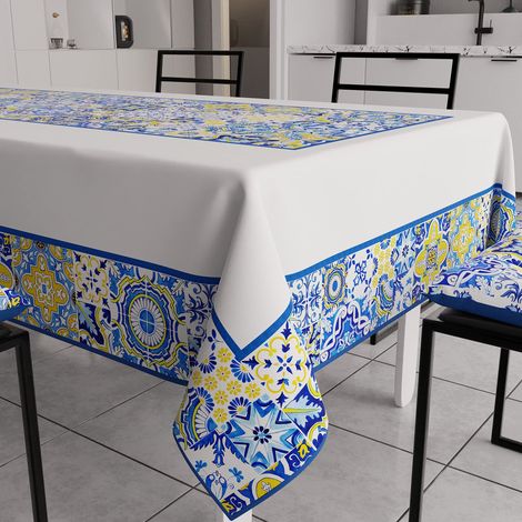 Nappe, Nappe de Table, Nappe Rectangulaire, Nappe Anti-Taches, 140x240 cm, Bleu, 100% Made in Italy (1/5)