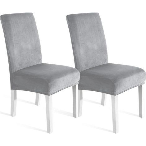 Samt Stuhlhussen 2er Set, Universale Stretch Hussen, Weich & Waschbar, Silbergrau (1/5)