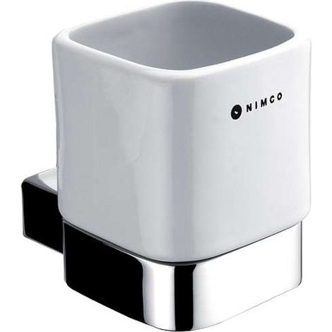Nimco Kibo - Bicchiere porta spazzolino e dentifricio, con supporto, cromato Ki 14058K-26