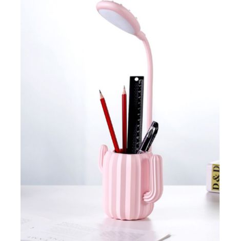 Lampe de bureau LED lampe de nuit pour enfants, lampe de protection des yeux d'apprentissage, lumière verte réglable avec porte - stylo, chambre familiale, étude, bureau (rose)