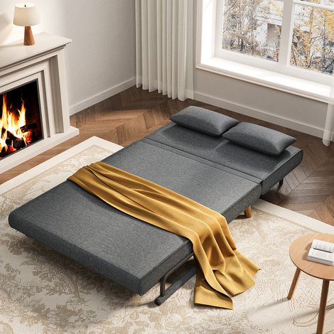 Bealife Umwandelbarer 2-Personen Schlafcouch Modularer Langstuhl mit 2 Polstern, Holzfüßen, verstellbar und klappbar