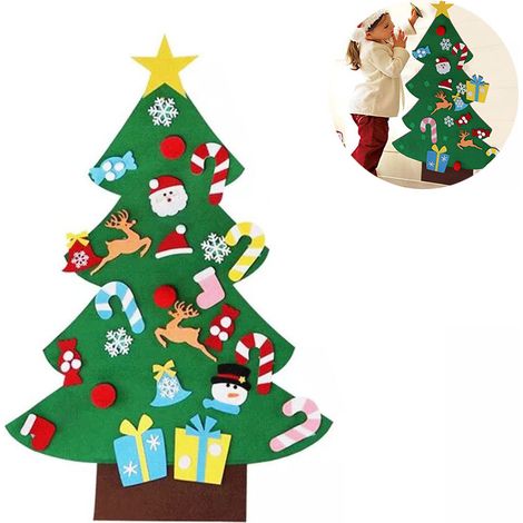Arbre De Noël En Feutrine DIY - 95 X 70 Cm - Décor Murale Pour Enfants - Avec 26 Ornements Détachables - Lot Complet (1/5)